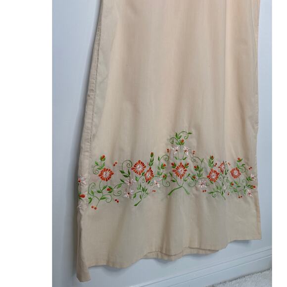 Vintage Leandra Embroidered Floral Caftan peach Dress flutter sleeves medium - Picture 9 of 16